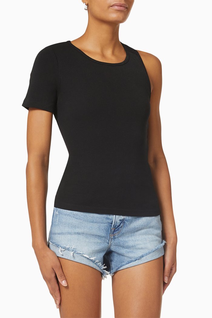 

Asymmetrical Open Back T-shirt in Recycled Cotton, Black