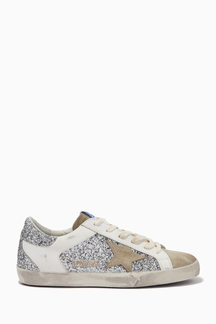 

Super Star Glitter Sneakers in Leather, Silver