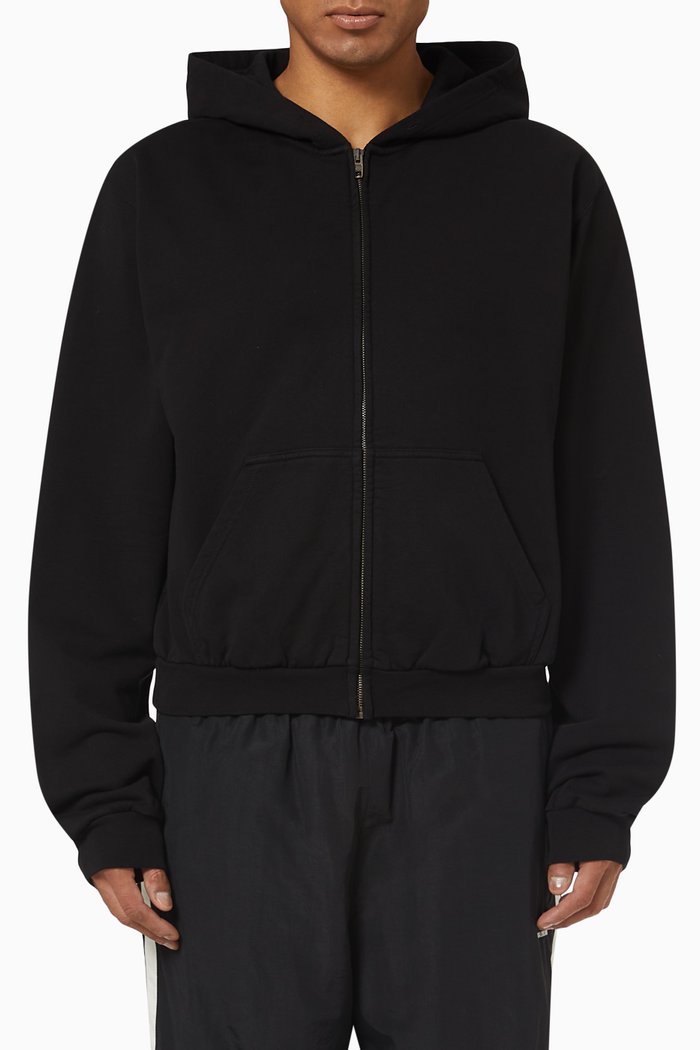 

Worn-Out Zip-Up Hoodie in Fleece, Black
