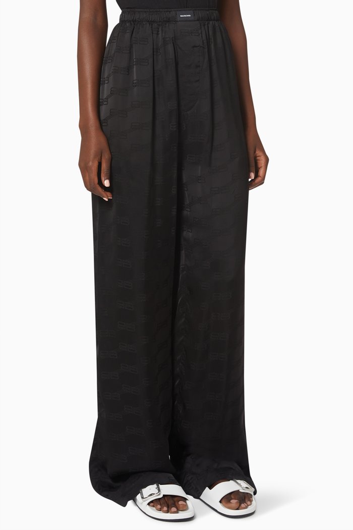 

Pyjama Trousers in Mirror Satin, Black