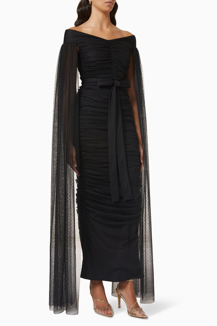 

Cape Sleeve Maxi Dress, Black