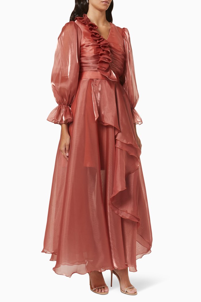 

Ruffled Maxi Dress, Brown