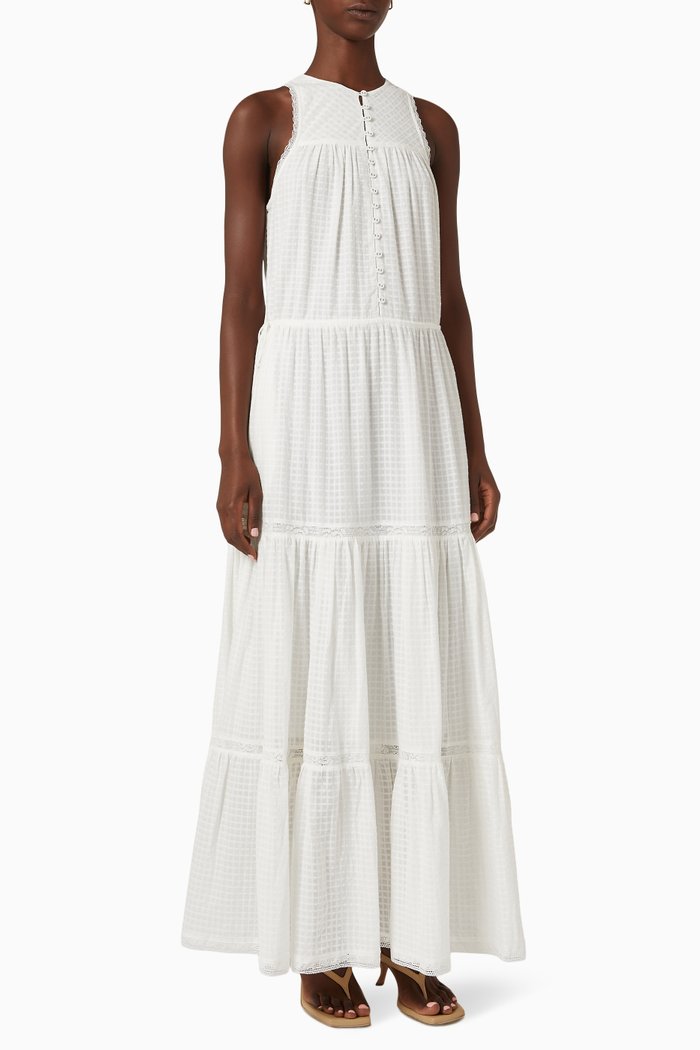

Sophia Maxi Dress in Cotton Dobby, White
