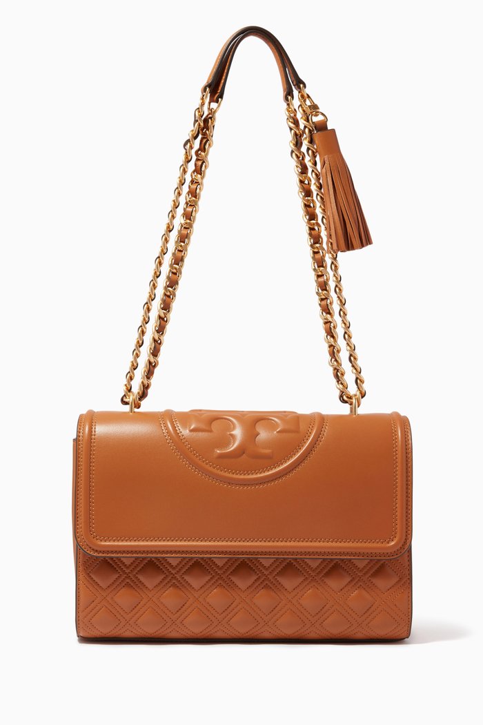Fleming Convertible Shoulder Bag in Leather, Brown