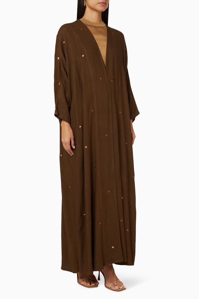 

Embroidered Long Sleeve Abaya, Brown