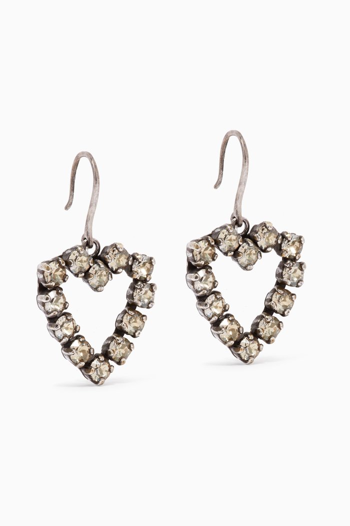 

Rhinestone Open Heart Earrings in Metal, Silver