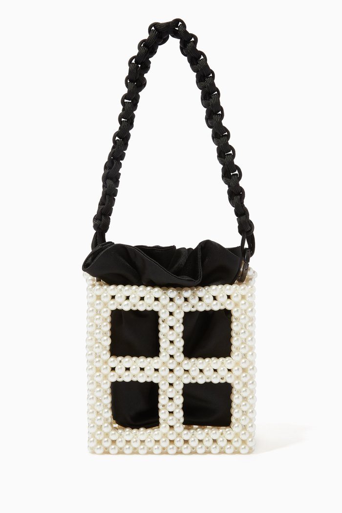 

Tekla Bucket Bag in Acrylic Pearls & Satin, Black
