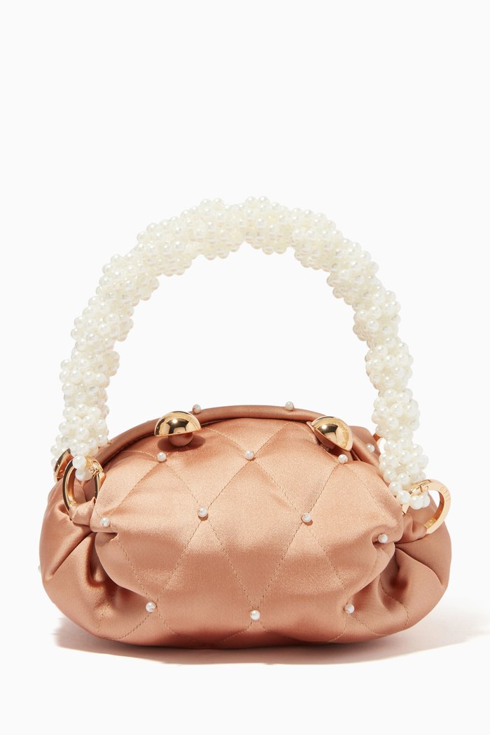 Nino Tiny Tote Bag in Pearl Quilted Silk Satin, Gold