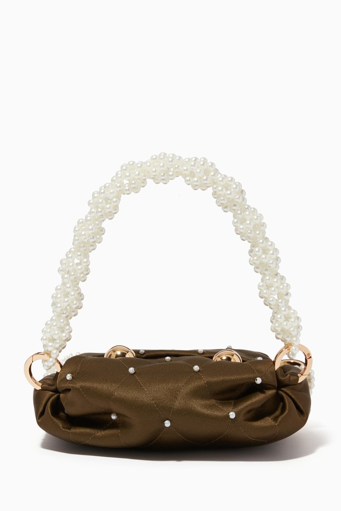 

Nino Tiny Tote Bag in Pearl Quilted Silk Satin, Brown