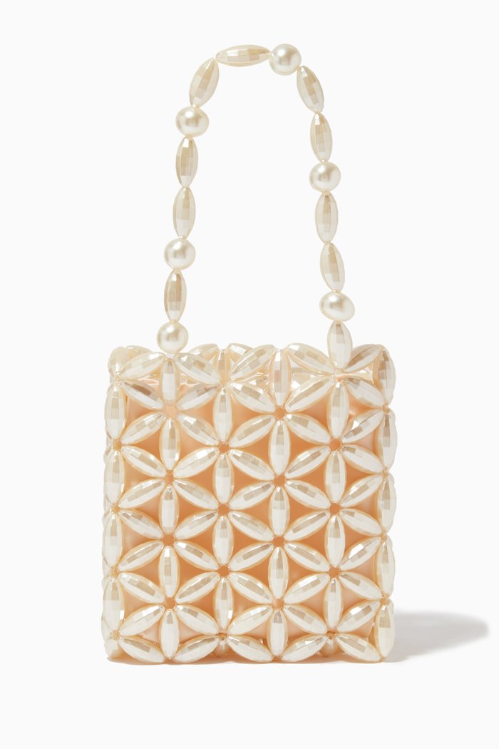 Mia Tote Bag in Acrylic Beads & Vegan Leather, Neutral