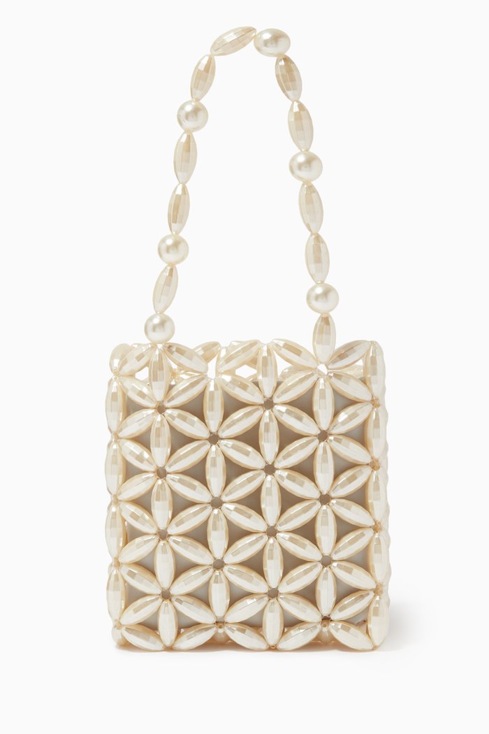 

Mia Tote Bag in Acrylic Beads & Vegan Leather, Grey