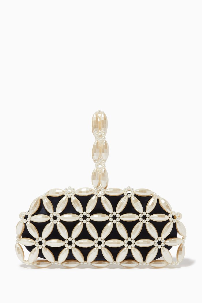 

Tebea Clutch Bag in Acrylic Beads & Vegan Leather, Blue