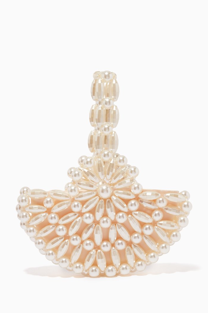 

Selene Crescent Clutch Bag in Acrylic Beads & Satin, Neutral
