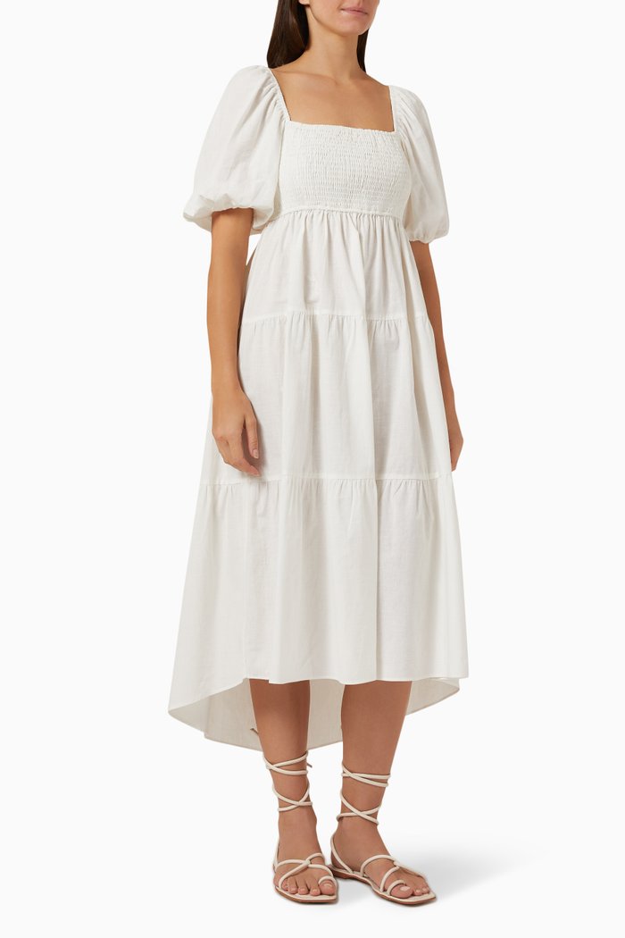 Azalea Midi Dress in Cotton-linen Blend, Neutral
