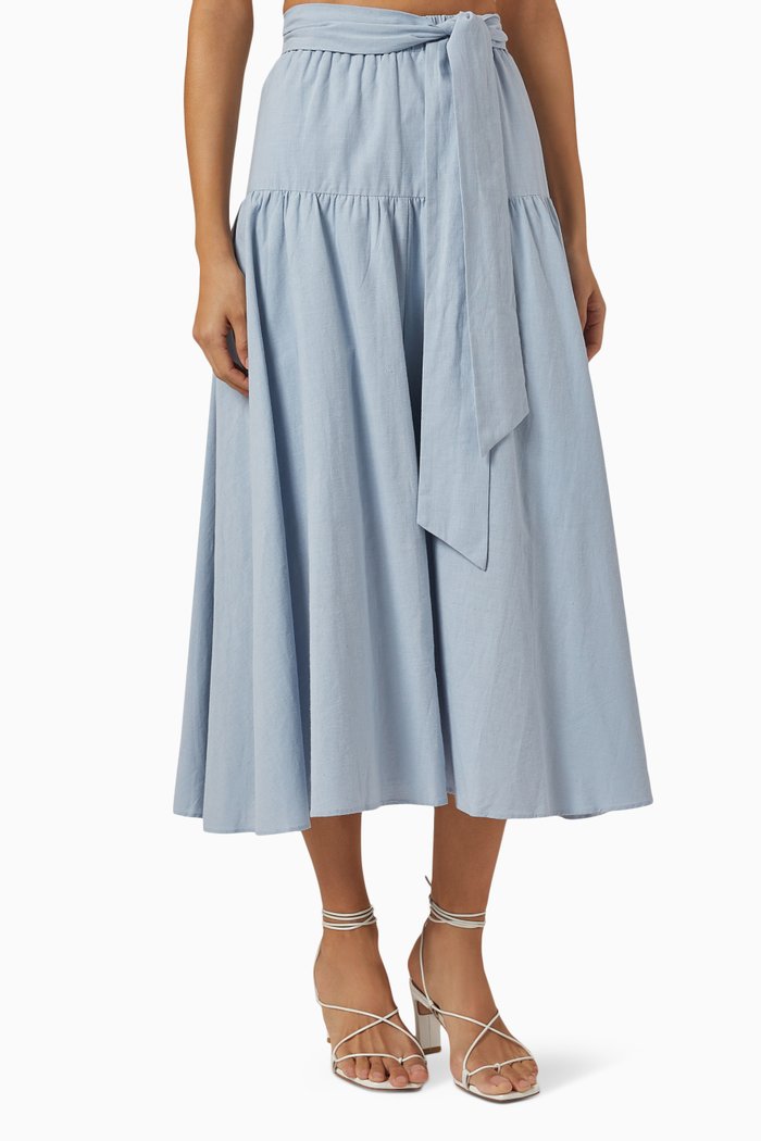 

Azalea Midi Skirt in Cotton-linen Blend, Blue