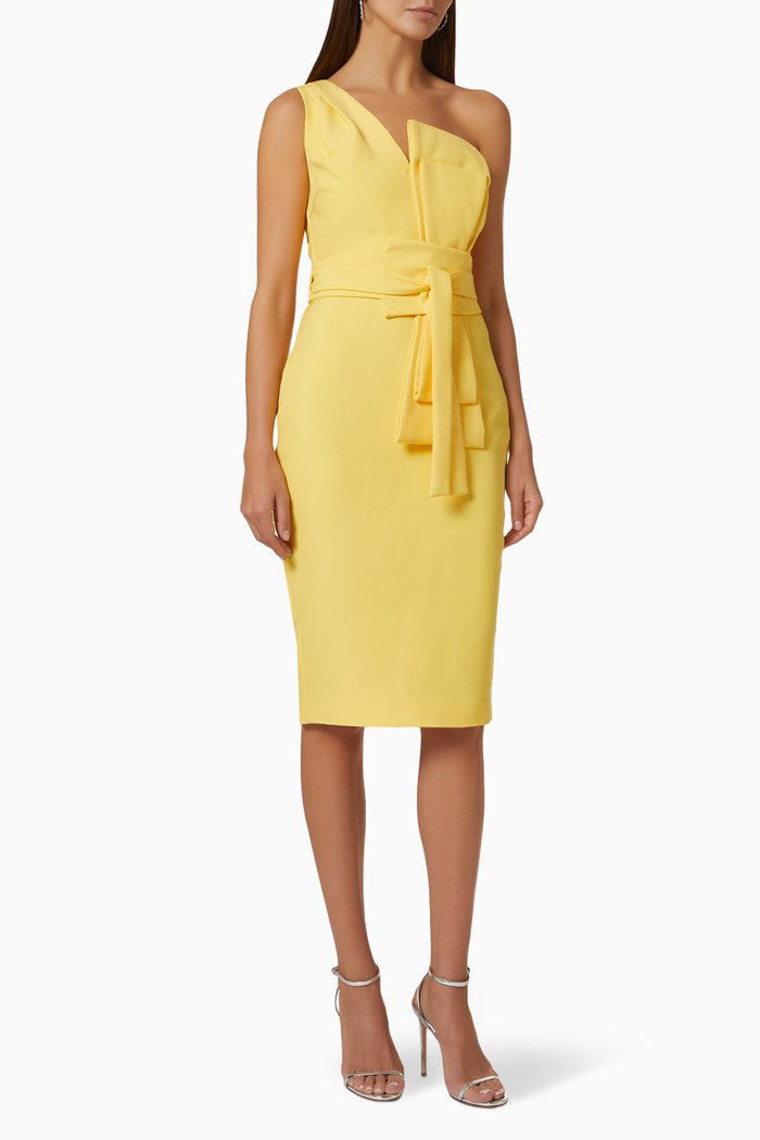 

One Shoulder Bow Midi Dress, Yellow