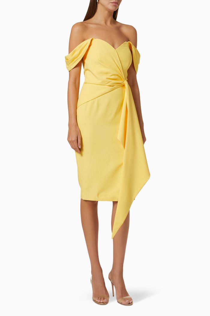 Off Shoulder Midi Dress, Yellow