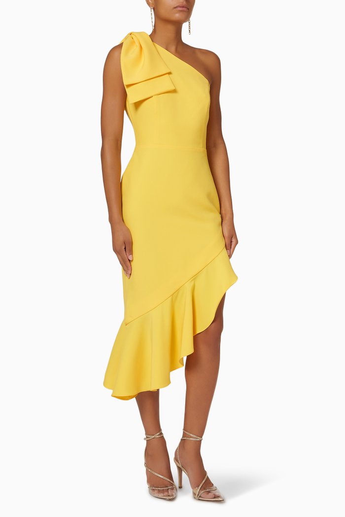 

Bow Shoulder Asymmetric Midi Dress, Yellow