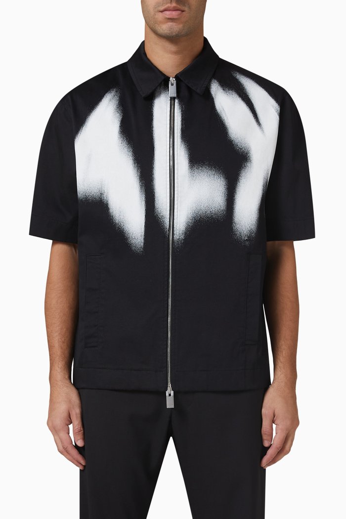 

Phantom Logo Zip-up Shirt in Stretch Cotton, Black