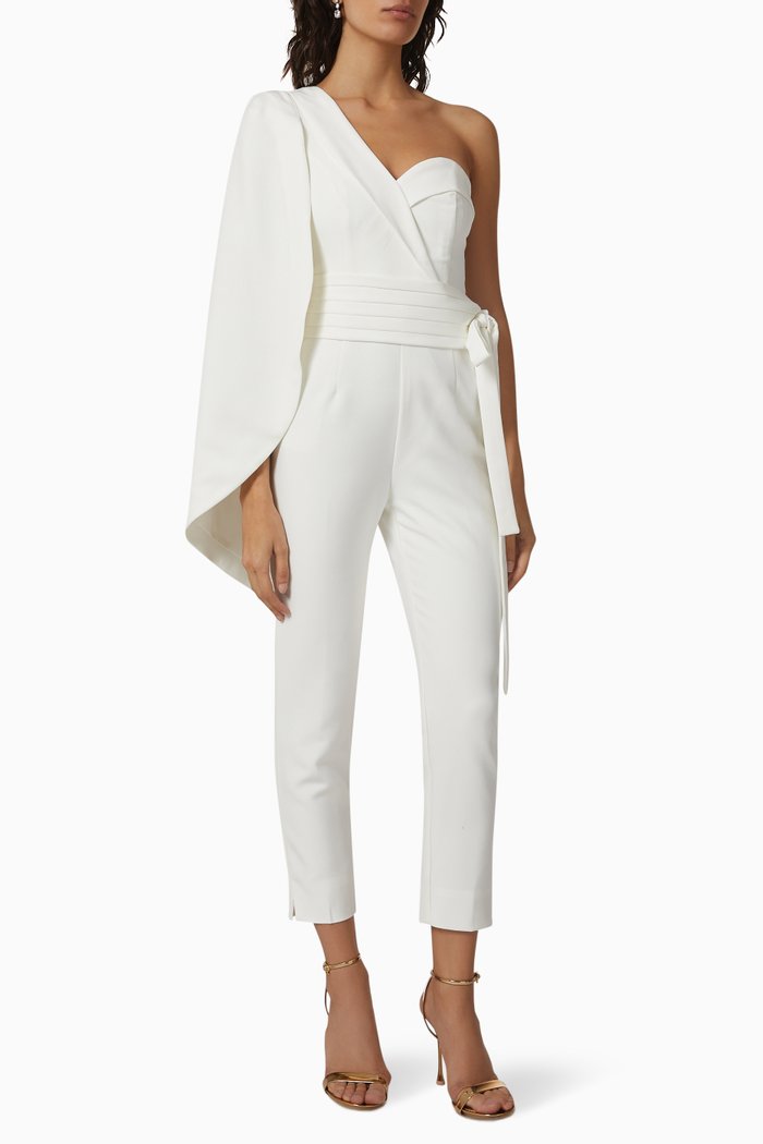 

One-shoulder Cape Jumpsuit, White