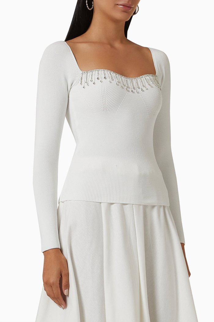 

Crystal Bustier Blouse in Jersey, White