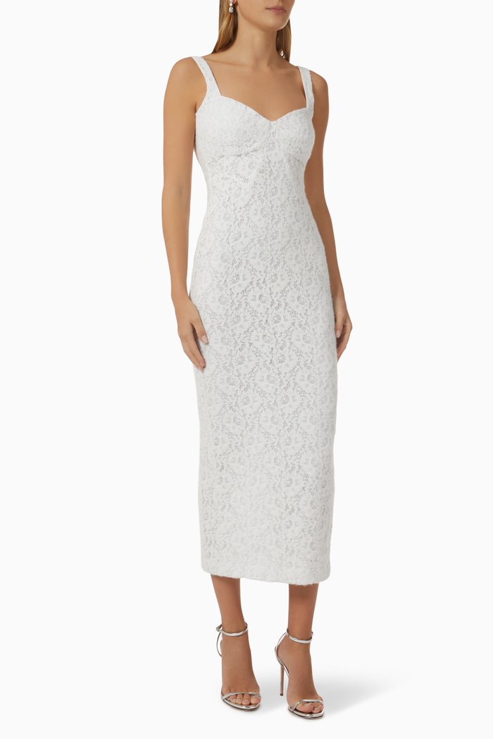 

Bustier Pencil Midi Dress in Lace, White