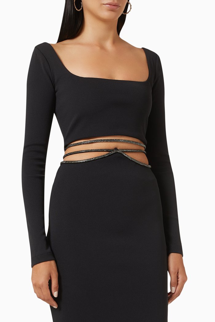 

Crystal Strap Crop Top in Jersey, Black