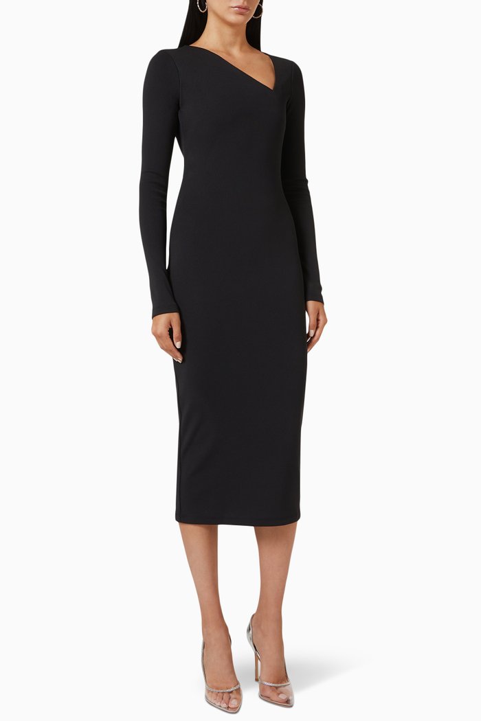

Asymmetrical Cut Pencil Dress in Viscose, Black