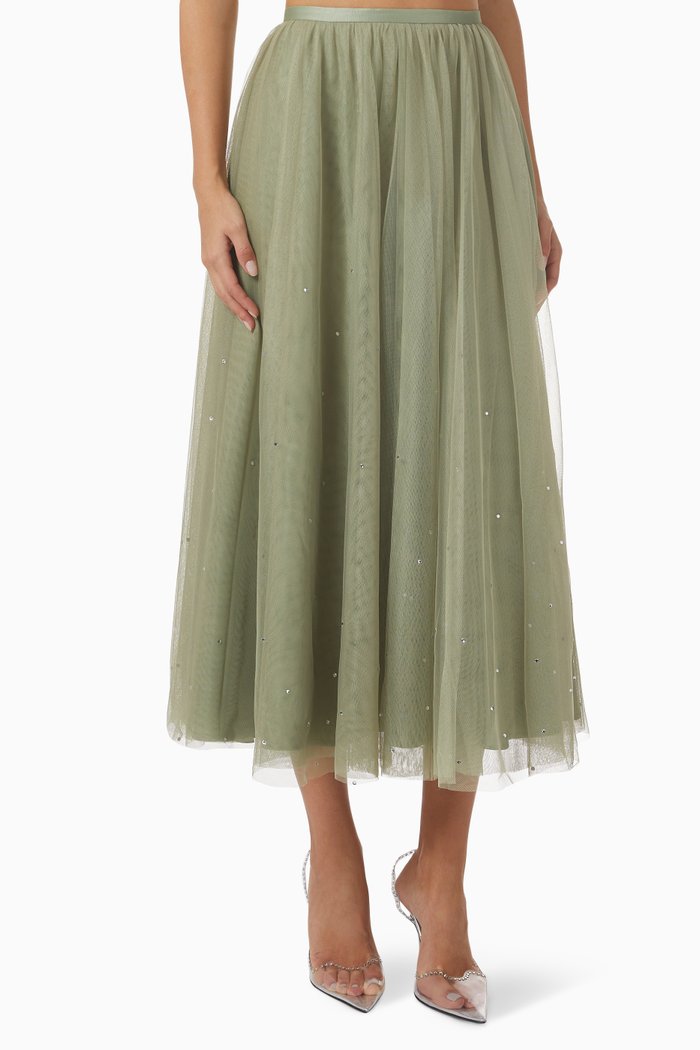 

Embellished Ballerina Midi Skirt in Tulle, Neutral