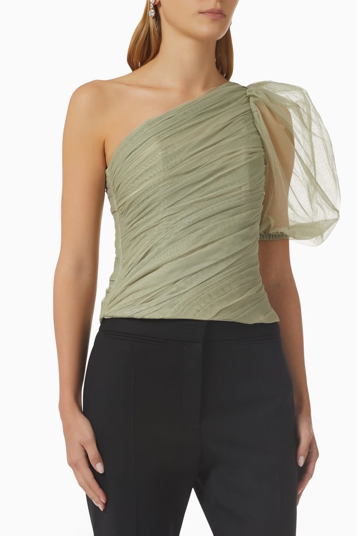 

One-shoulder Draped Top in Tulle, Neutral
