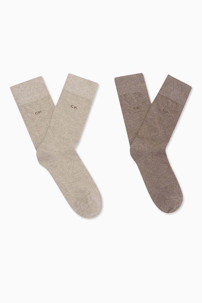 

Classic Crew Socks in Cotton Knit, Set of 2, Brown
