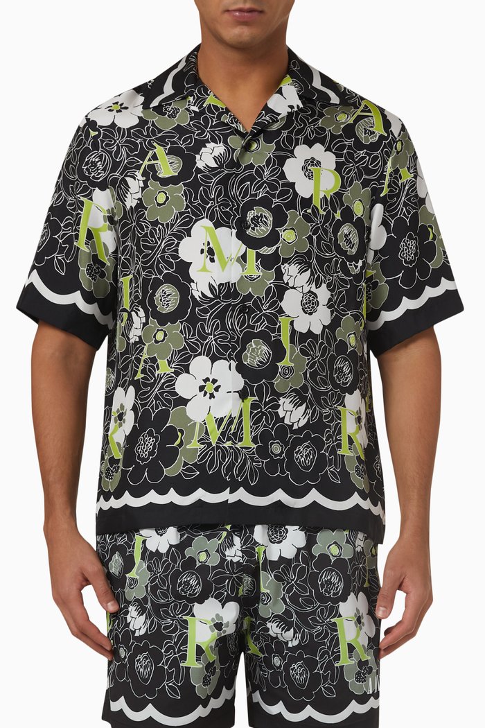 

Flower Camp Shirt in Silk, Black