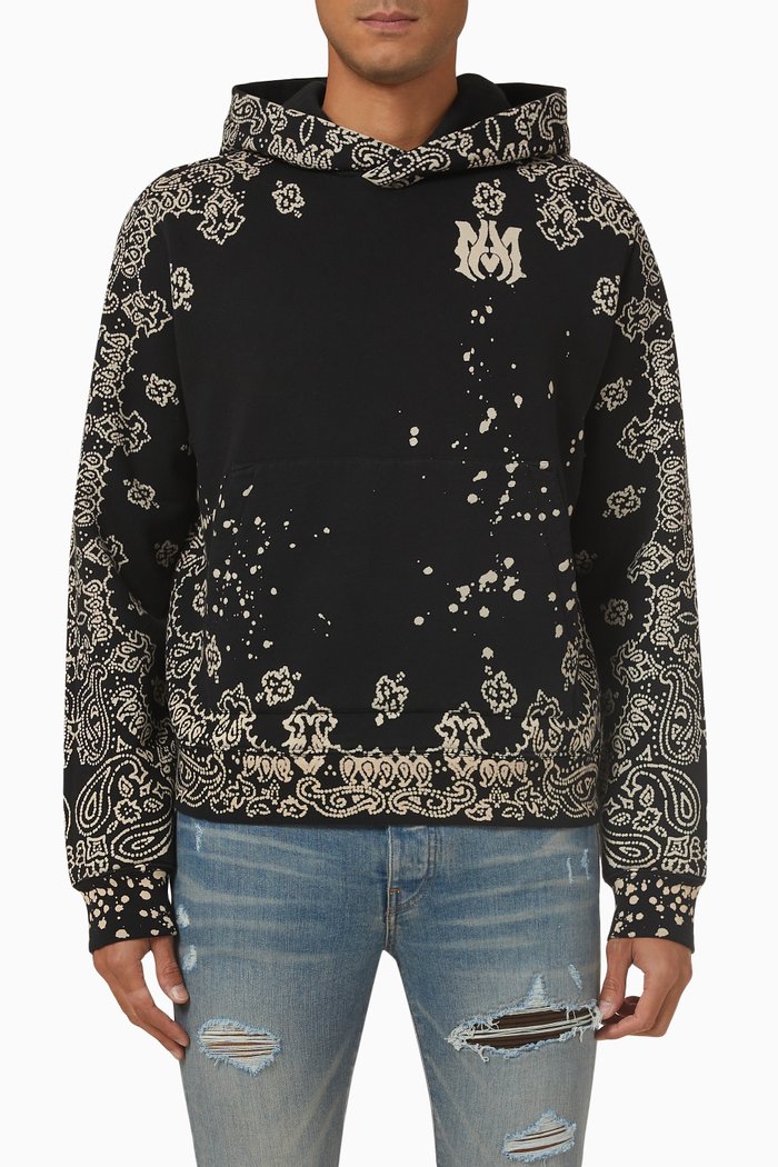 

Bandana Bleach Hoodie in Cotton Fleece, Black