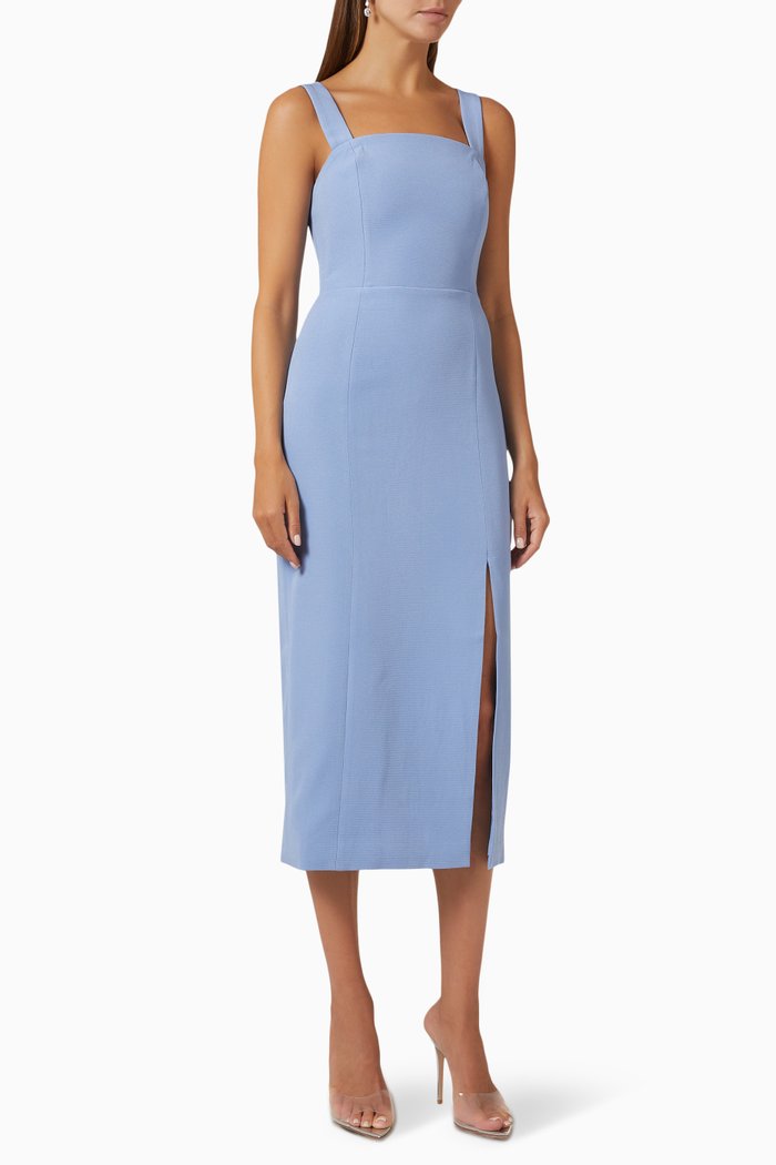 

Currency Midi Dress in Textured Stretch Crepe, Blue