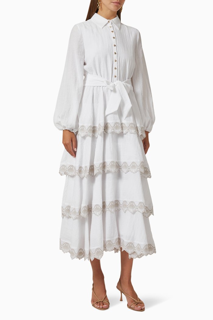 

Evermore Long-sleeve Midi Dress in Viscose Blend, White