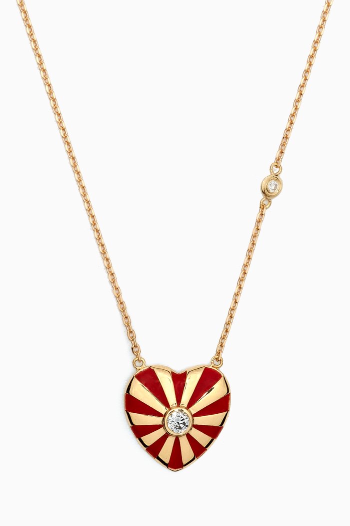Medium Mila Heart Single Diamond Necklace in 18kt Yellow Gold, Red