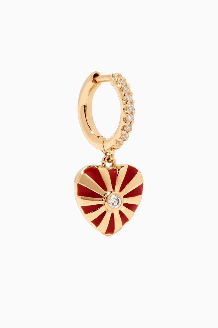 

Not So Mini Mila Heart Diamond Single Earring in 18kt Yellow Gold, Red