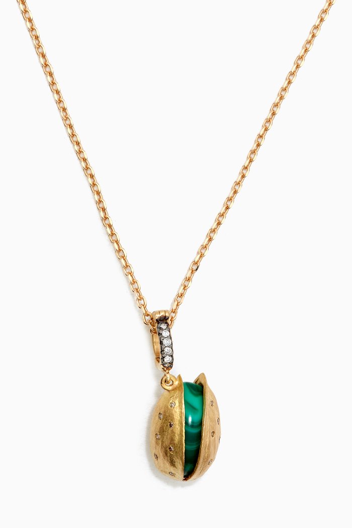 

Small Pistachio Diamond & Malachite Necklace in 18kt Yellow Gold