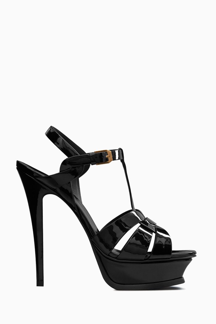 Tribute 105 Platform Sandals in Patent Leather, Black