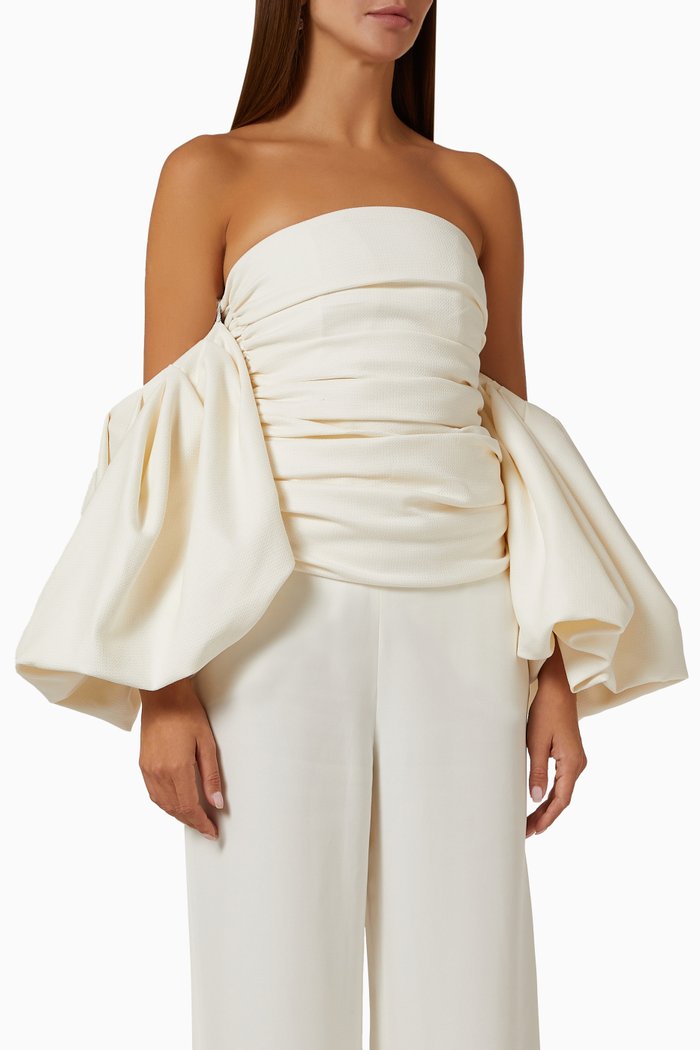 

Detachable Sleeves Corset Top in Cotton-twill, Neutral