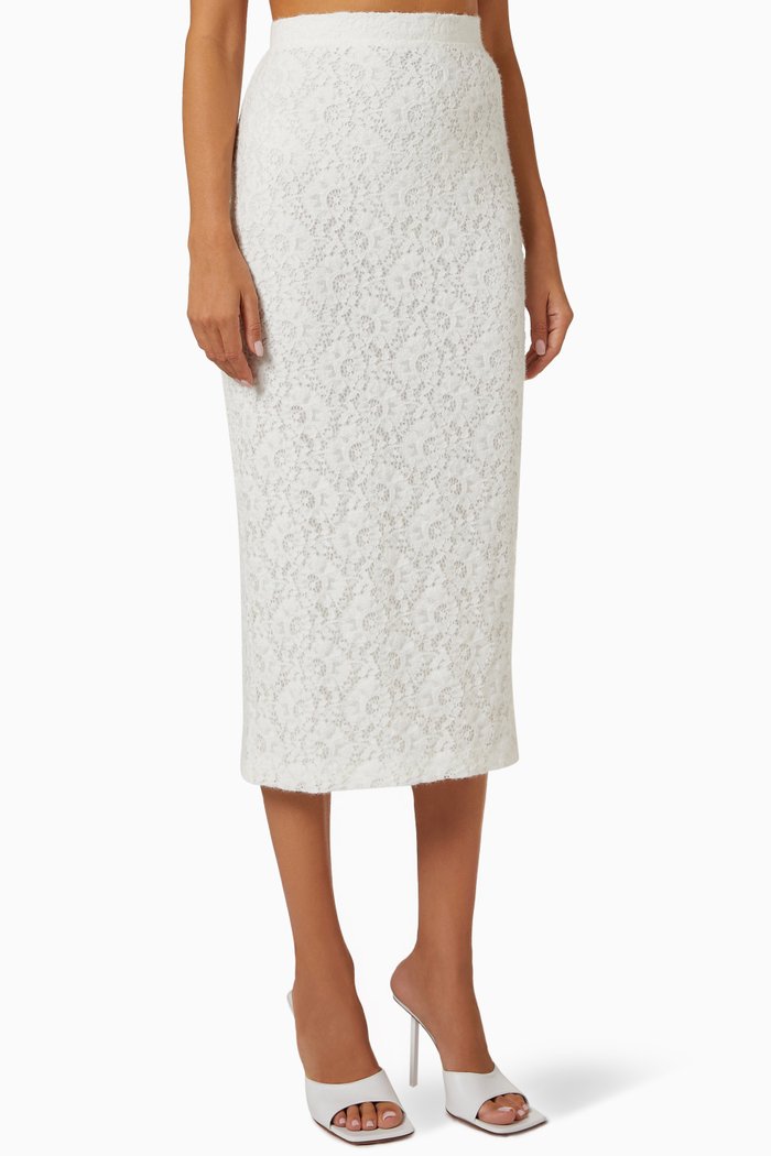 

High-waist Midi Skirt in Lace, Neutral