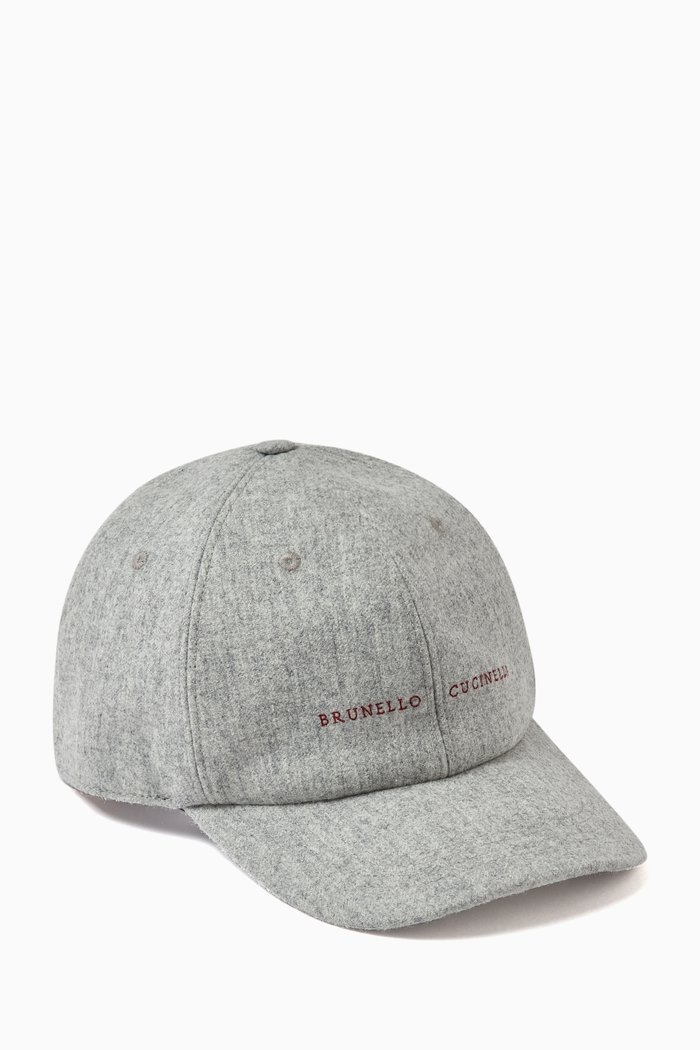 

Logo-embroidered Baseball Cap in Virgin Wool Flannel, Grey