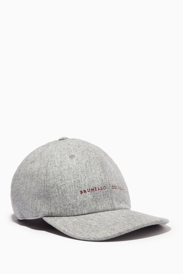 

Logo-embroidered Baseball Cap in Virgin Wool Flannel, Grey