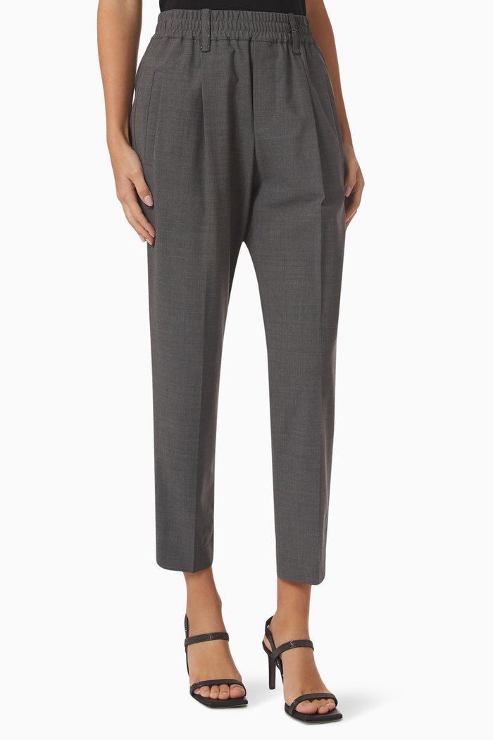 

Baggy Cigarette Pants in Wool-knit, Grey