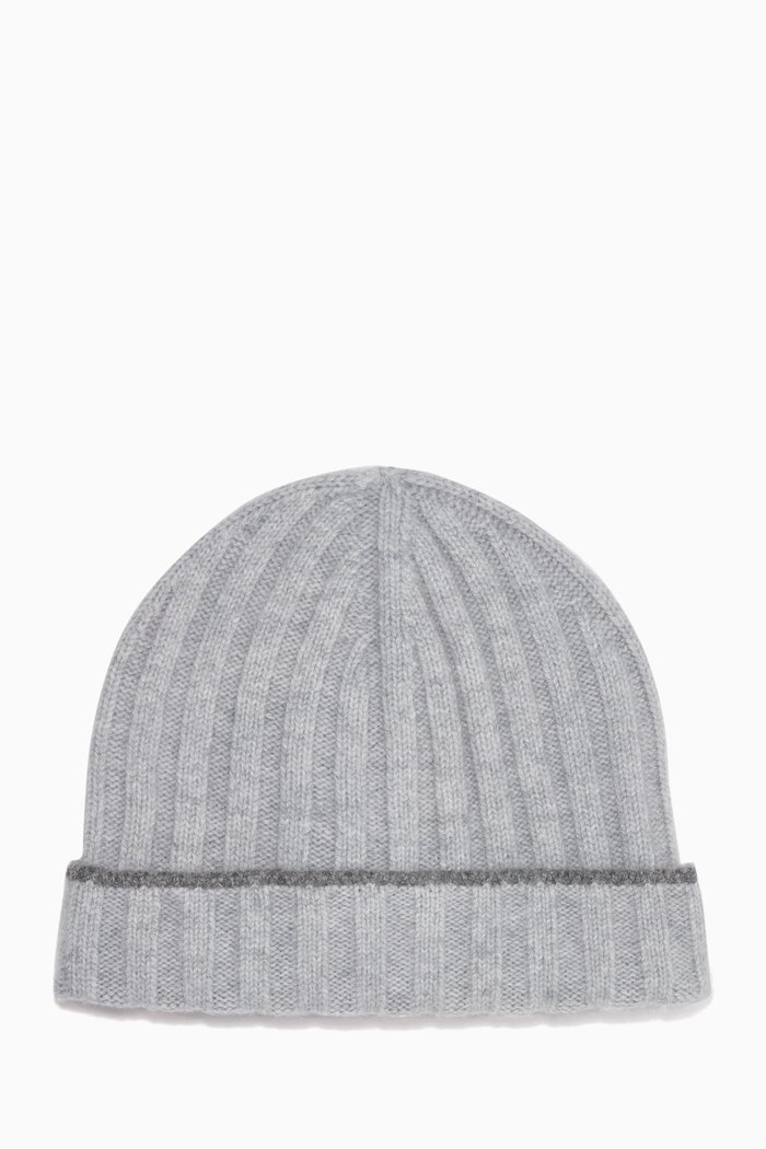 

Beanie Hat in Cashmere Rib-knit, Grey