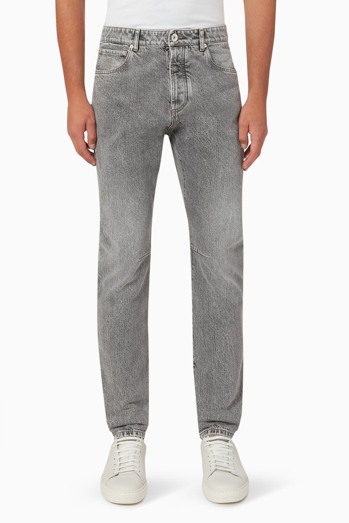 

Slim-fit Mid-rise Jeans in Denim, Grey