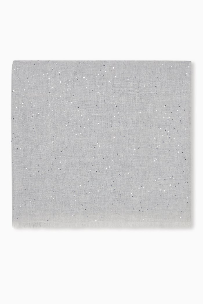 

Scarf in Lightweight Cashmere & Silk Diamond-yarn Knit, Grey
