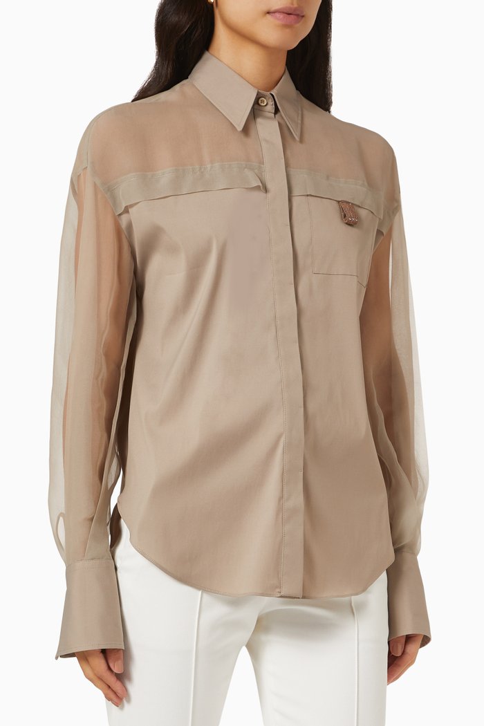 Sheer Panel Blouse, Neutral
