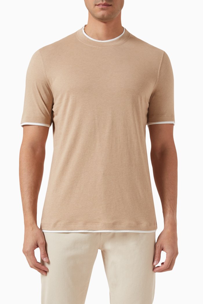 

Faux-layering T-shirt in Cotton Jersey, Brown