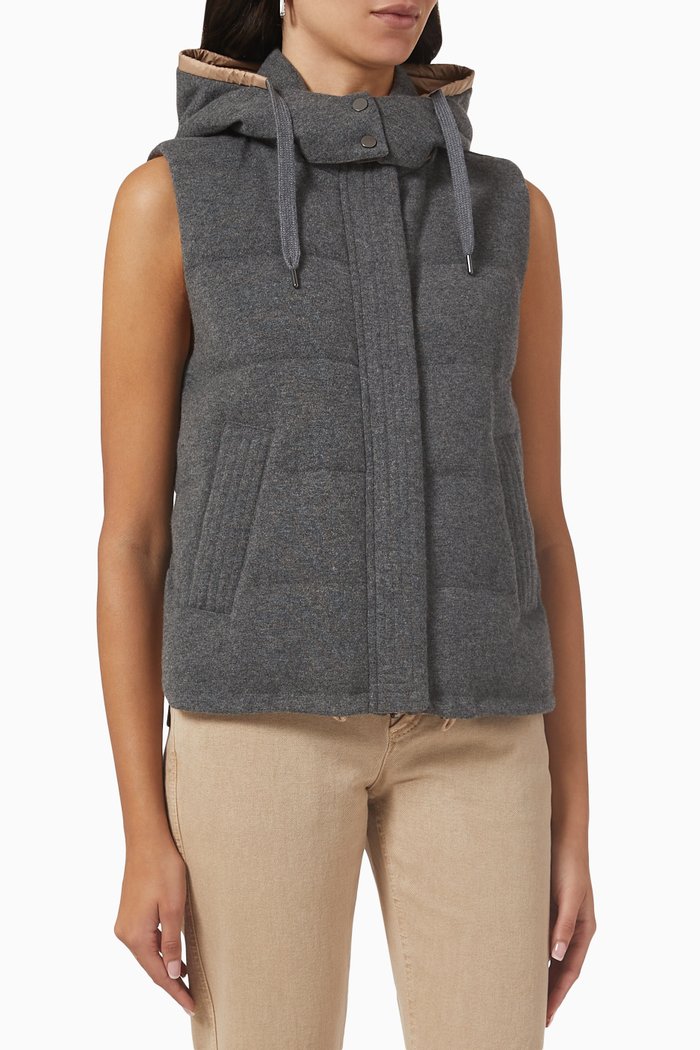 

Reversible Down Vest in Cashmere Knit & Nylon, Grey